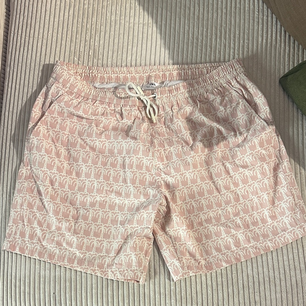 Zara Pink and White Men Swim Board Shorts